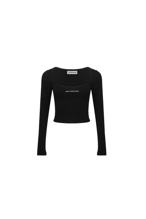 Black Square - neck Long - sleeve T-shirt with Logo - ANN ANDELMAN