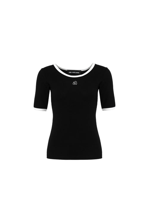 Black Square - neck Short - sleeve Top - ANN ANDELMAN