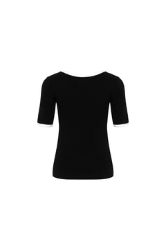 Black Square - neck Short - sleeve Top - ANN ANDELMAN