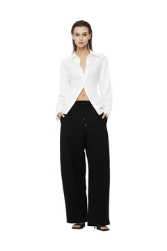 Black Street-style Fleece-lined Pants