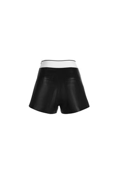 Black Stretch Waist Leather Shorts - ANN ANDELMAN