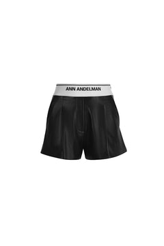 Black Stretch Waist Leather Shorts - ANN ANDELMAN