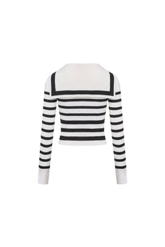 Black Striped Sailor Collar Cropped Cardigan - ANN ANDELMAN