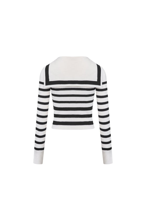 Black Striped Sailor Collar Cropped Cardigan - ANN ANDELMAN