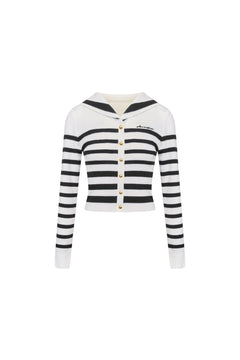Black Striped Sailor Collar Cropped Cardigan - ANN ANDELMAN
