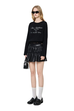 Black T-shirt with Lace Trim Hem - ANN ANDELMAN