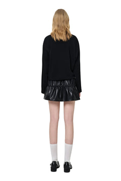 Black T-shirt with Lace Trim Hem - ANN ANDELMAN