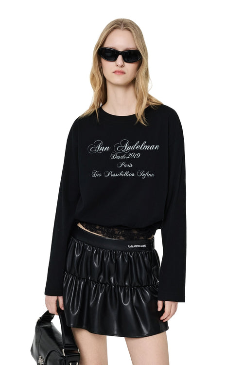 Black T-shirt with Lace Trim Hem - ANN ANDELMAN