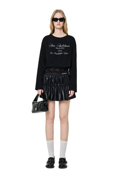 Black T-shirt with Lace Trim Hem - ANN ANDELMAN