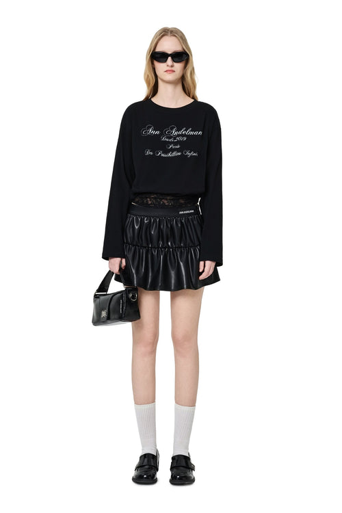Black T-shirt with Lace Trim Hem - ANN ANDELMAN