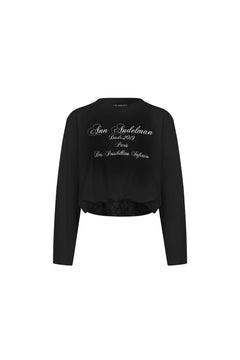 Black T-shirt with Lace Trim Hem - ANN ANDELMAN
