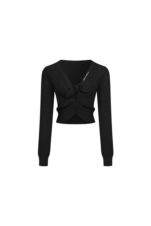 Black Tie - up Openwork Knit Top - ANN ANDELMAN