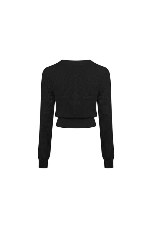 Black Tie - up Openwork Knit Top - ANN ANDELMAN