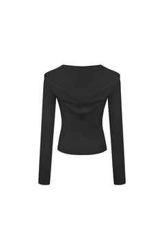 Black Turtleneck Hooded Knit Top - ANN ANDELMAN