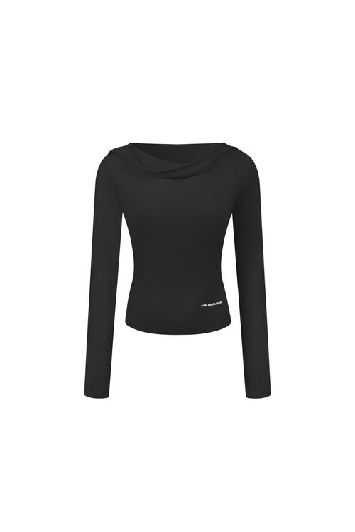 Black Turtleneck Hooded Knit Top - ANN ANDELMAN