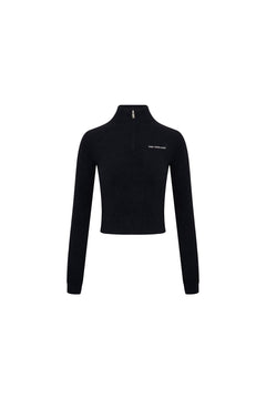 Black Turtleneck Stretch Half - zip Knit Top - ANN ANDELMAN