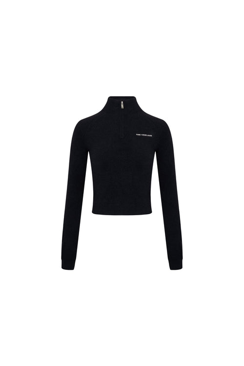 Black Turtleneck Stretch Half - zip Knit Top - ANN ANDELMAN