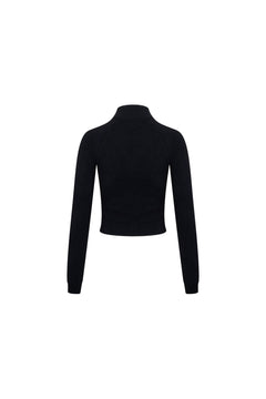 Black Turtleneck Stretch Half - zip Knit Top - ANN ANDELMAN