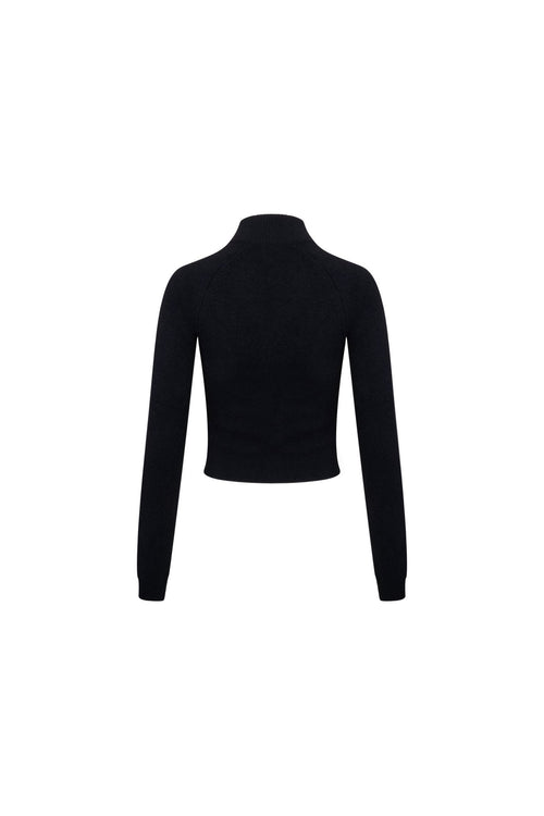 Black Turtleneck Stretch Half - zip Knit Top - ANN ANDELMAN