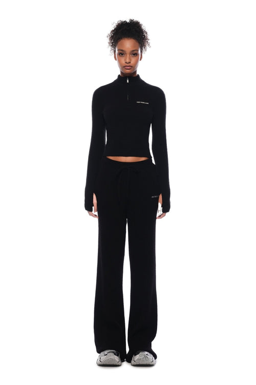 Black Turtleneck Stretch Half - zip Knit Top - ANN ANDELMAN