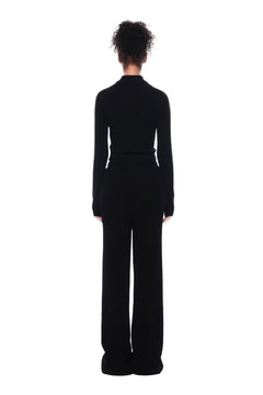 Black Turtleneck Stretch Half - zip Knit Top - ANN ANDELMAN