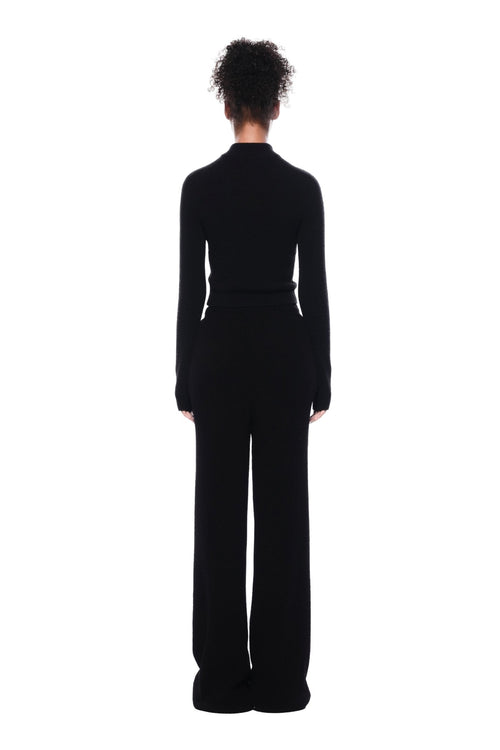 Black Turtleneck Stretch Half - zip Knit Top - ANN ANDELMAN