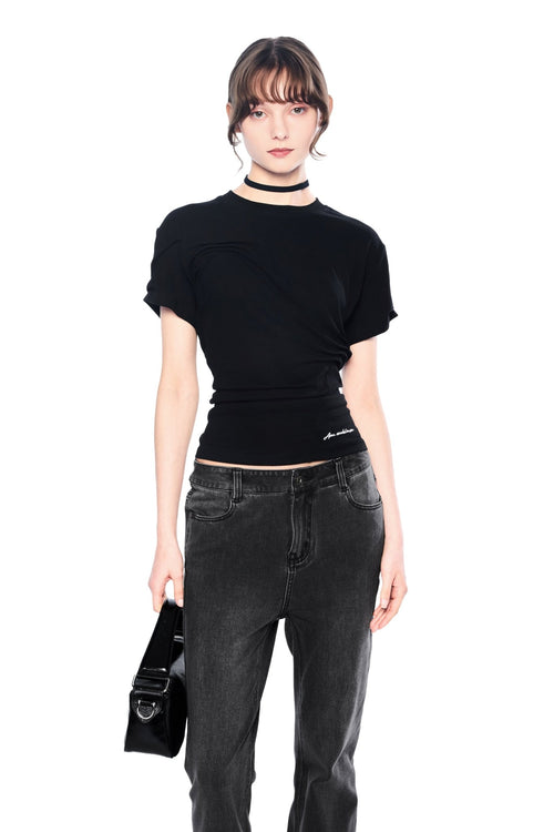 Black Twist Fold T-shirt - ANN ANDELMAN