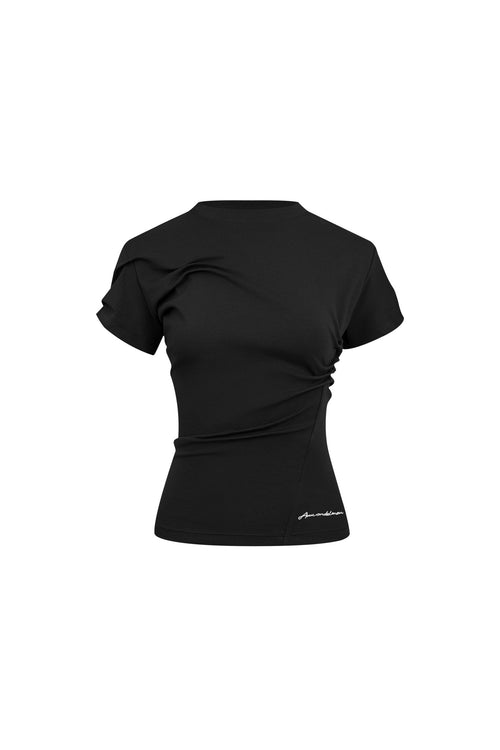 Black Twist Fold T-shirt - ANN ANDELMAN