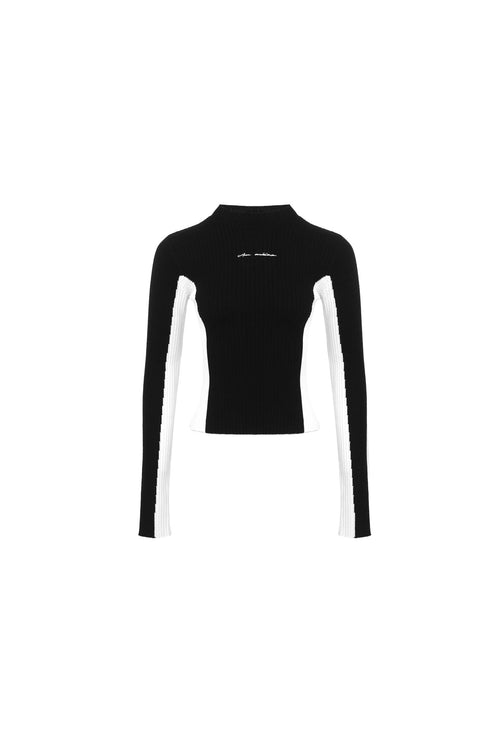 Black Two - tone High - neck Slim Top - ANN ANDELMAN