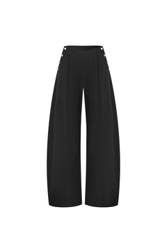 Black V - waist Curved Trousers - ANN ANDELMAN