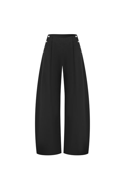 Black V - waist Curved Trousers - ANN ANDELMAN