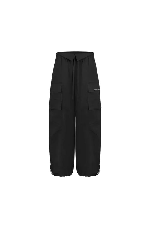 Black Washed Cotton Folded-over Cargo Pants - ANN ANDELMAN