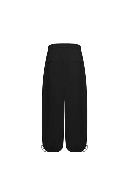 Black Washed Cotton Folded-over Cargo Pants - ANN ANDELMAN