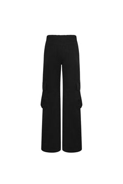Black Washed Cotton Pants with A Slightly Low Waist - ANN ANDELMAN