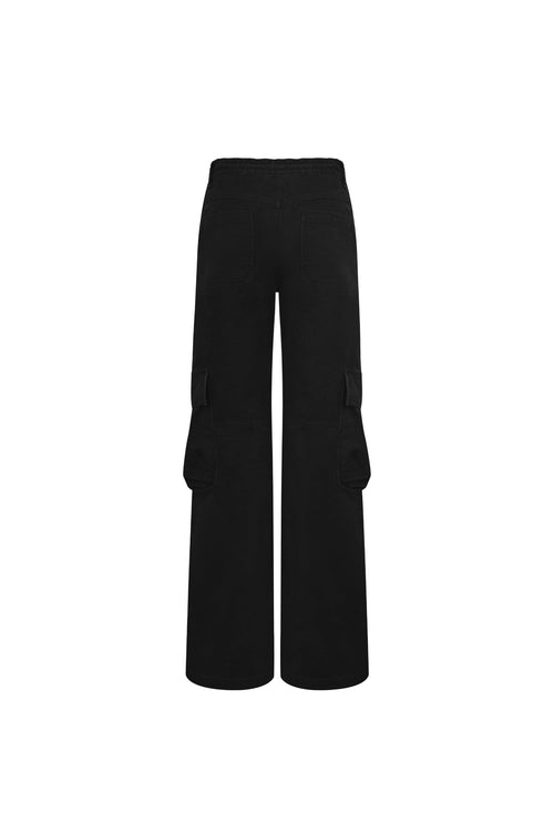 Black Washed Cotton Pants with A Slightly Low Waist - ANN ANDELMAN