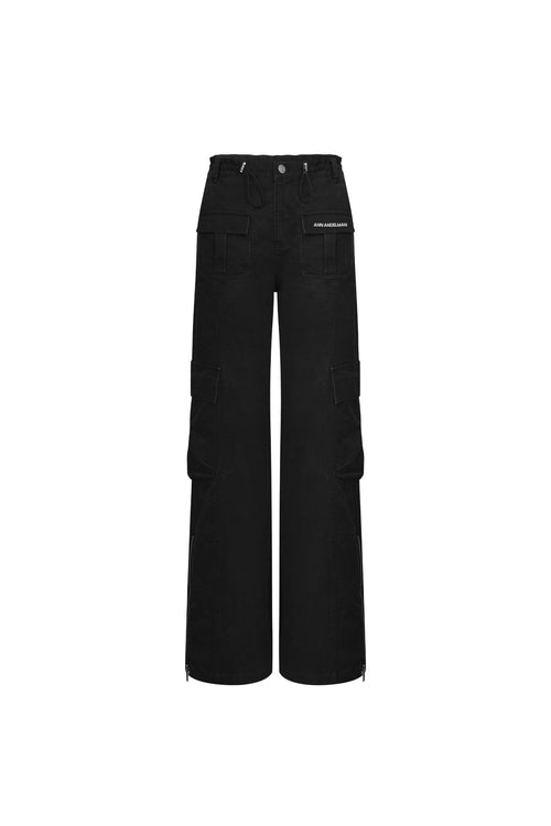 Black Washed Cotton Pants with A Slightly Low Waist - ANN ANDELMAN