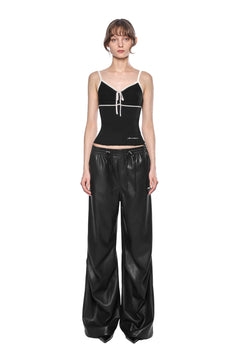 Black Wide - leg Leather Pants - ANN ANDELMAN