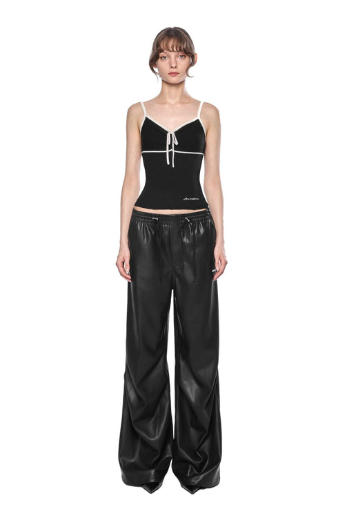 Black Wide - leg Leather Pants - ANN ANDELMAN