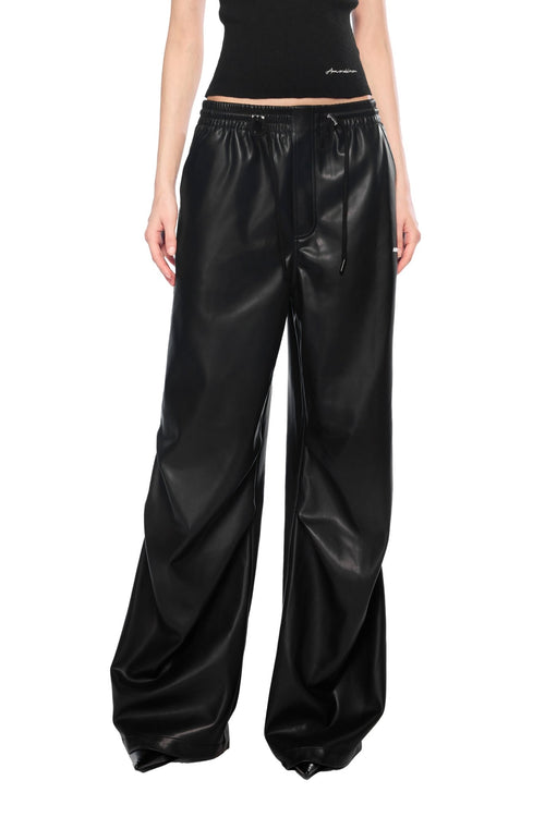 Black Wide - leg Leather Pants - ANN ANDELMAN
