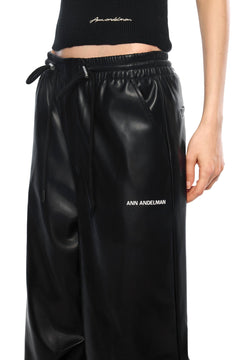 Black Wide - leg Leather Pants - ANN ANDELMAN
