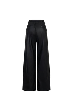 Black Wide - leg Leather Pants - ANN ANDELMAN