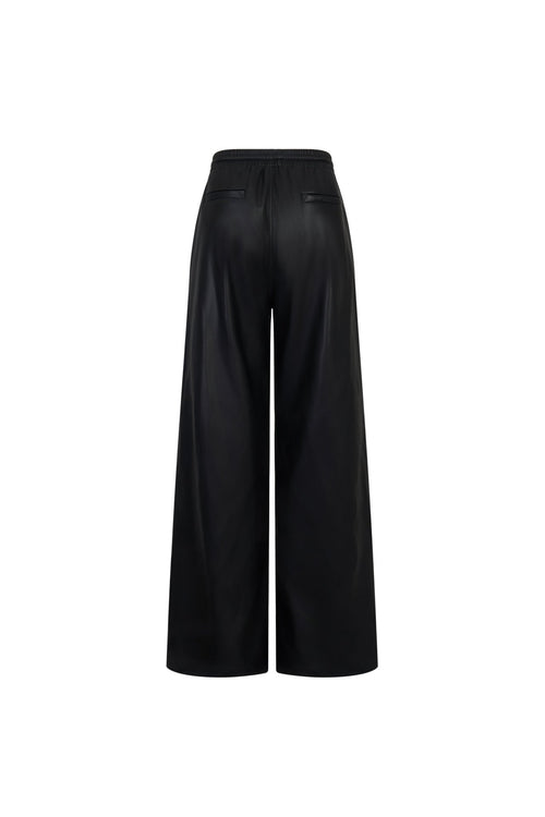 Black Wide - leg Leather Pants - ANN ANDELMAN