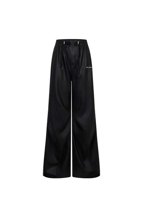 Black Wide - leg Leather Pants - ANN ANDELMAN