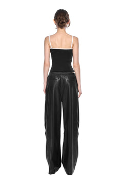 Black Wide - leg Leather Pants - ANN ANDELMAN