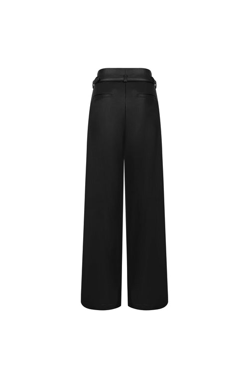 Black Wide - leg Pants With One - sided Pleats - ANN ANDELMAN
