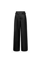 Black Wide - leg Pants With One - sided Pleats - ANN ANDELMAN