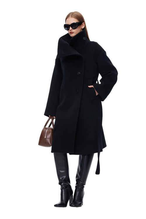 Black Wool Lapel Coat - ANN ANDELMAN
