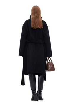 Black Wool Lapel Coat - ANN ANDELMAN