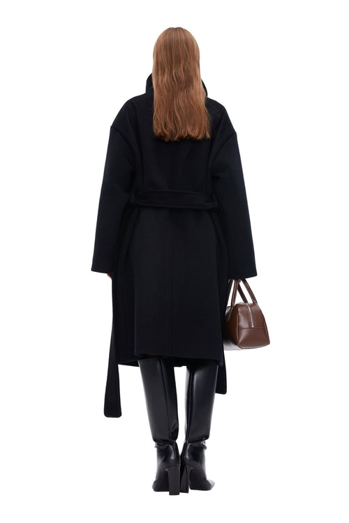 Black Wool Lapel Coat - ANN ANDELMAN