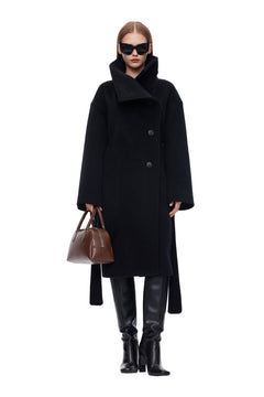 Black Wool Lapel Coat - ANN ANDELMAN